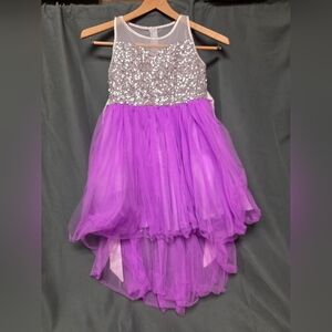 Sunny Fashion Adorable White, Purple and Silver Sparkly Dress for Girl's, Size 8